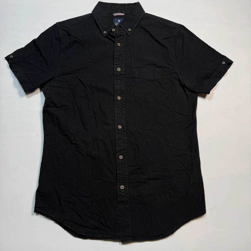 Ben Sherman Shirt Mens Small Black Short Sleeve Button Down Cotton Casual Top